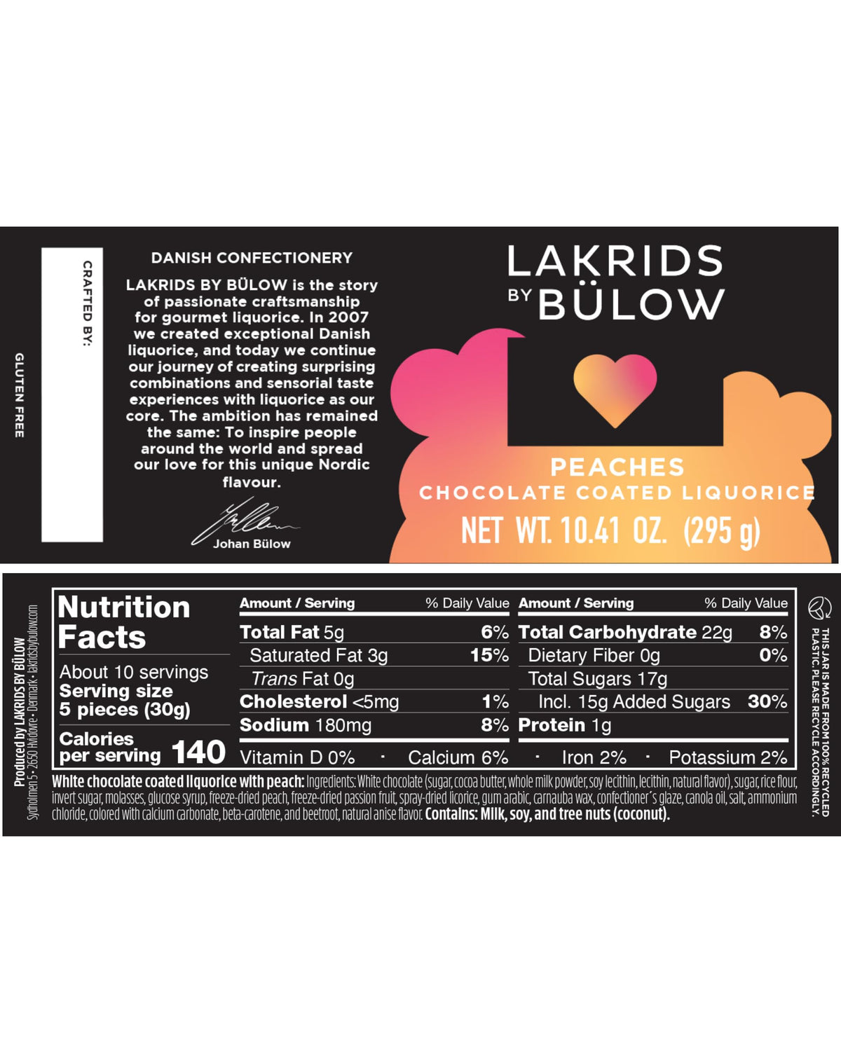 LAKRIDS BY BÜLOW Peaches – White Chocolate Coated Peach Licorice, 10.4 oz