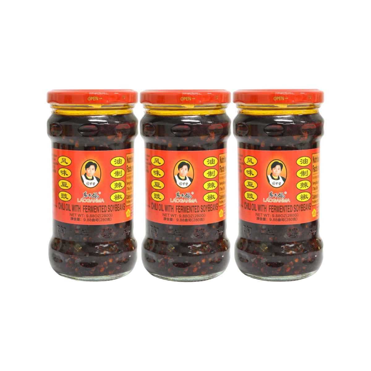 Lao Gan Ma Chili Oil With Fermented Soybeans – 9.88 oz Pack of 3