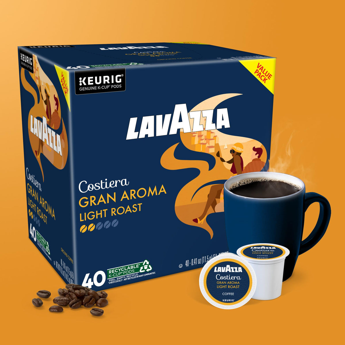 Lavazza Costiera Gran Aroma K-Cup Pods – Light Roast Coffee, Kosher, 40-Count Box
