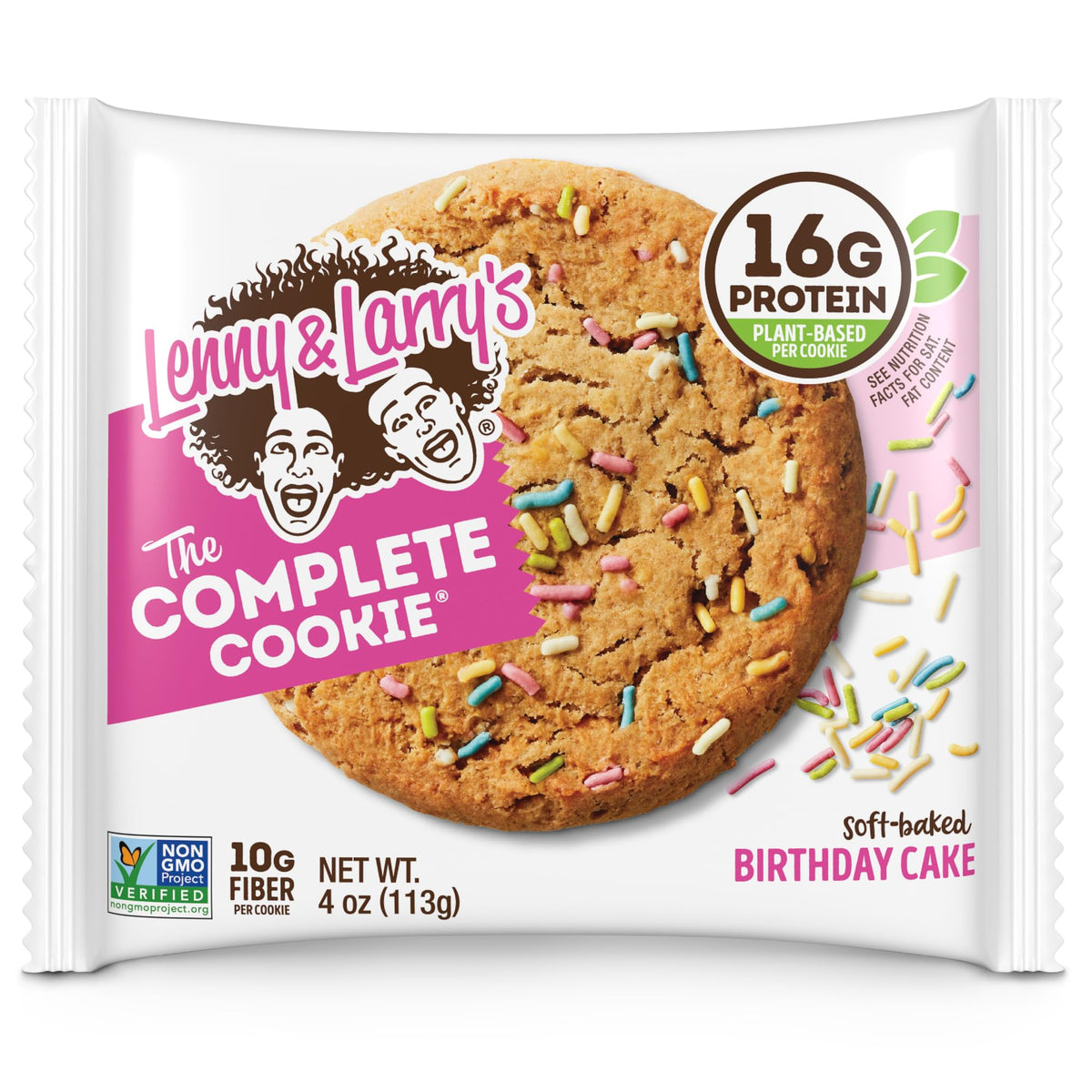 Lenny & Larry's Protein Cookie Birthday Cake — 16g Plant Protein, Vegan, Non-GMO, High Fiber, 4 oz Cookies (12-Pack)