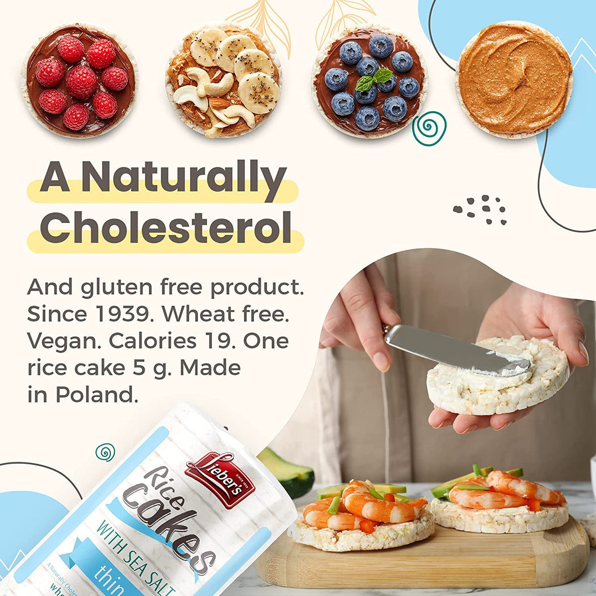 Lieber's Thin Rice Cakes – Kosher, Dairy Free, Gluten Free, Vegan | Sea Salt 6 Pack