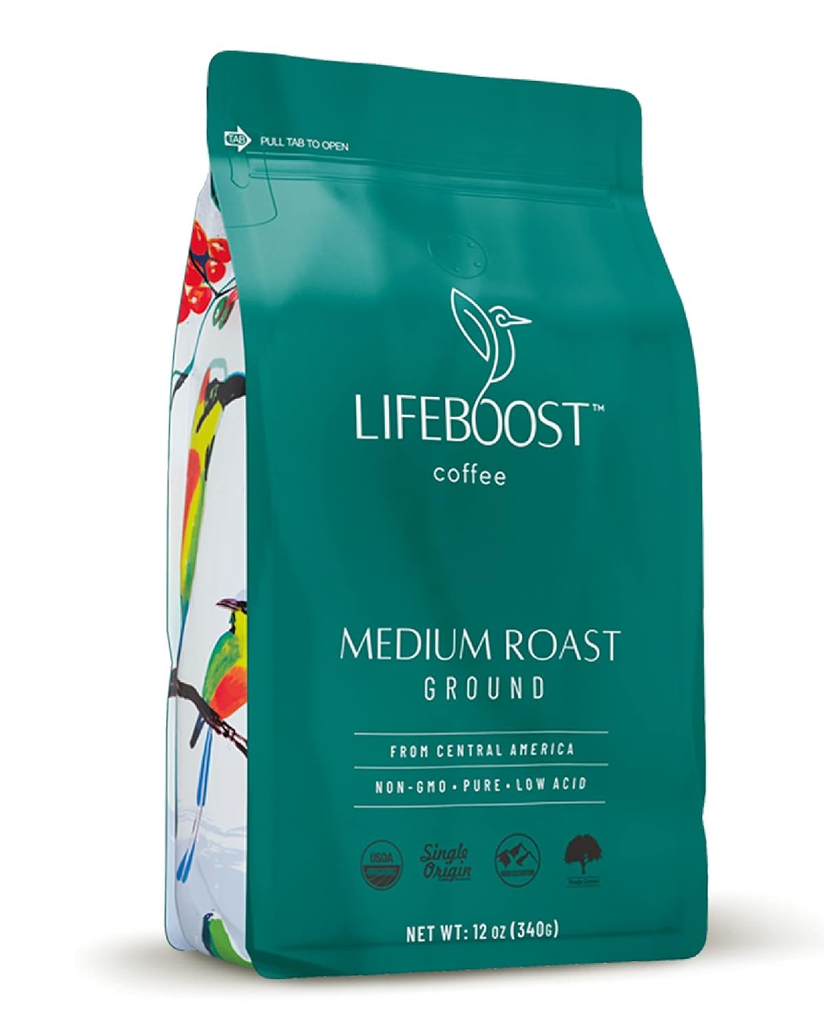 Lifeboost Coffee Ground Medium Roast – Low Acid, USDA Organic, Single Origin, Non-GMO (12 oz)