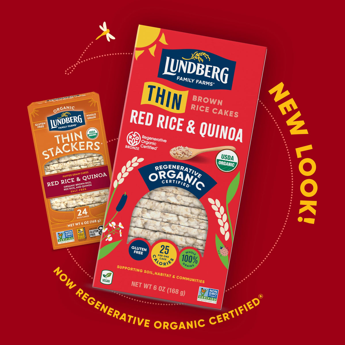 Lundberg Thin Brown Rice Cakes – Red Rice & Quinoa, Regenerative Organic Certified, 6-Pack