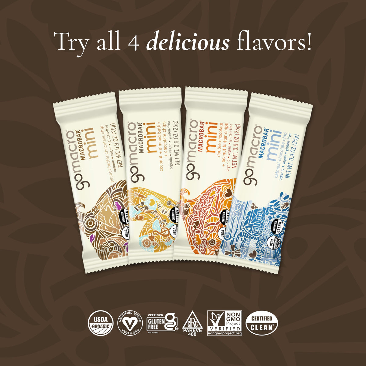 GoMacro MacroBar Mini Organic Vegan Snack Bars - Double Chocolate & Peanut Butter Chips (0.9 oz, 24 Count)