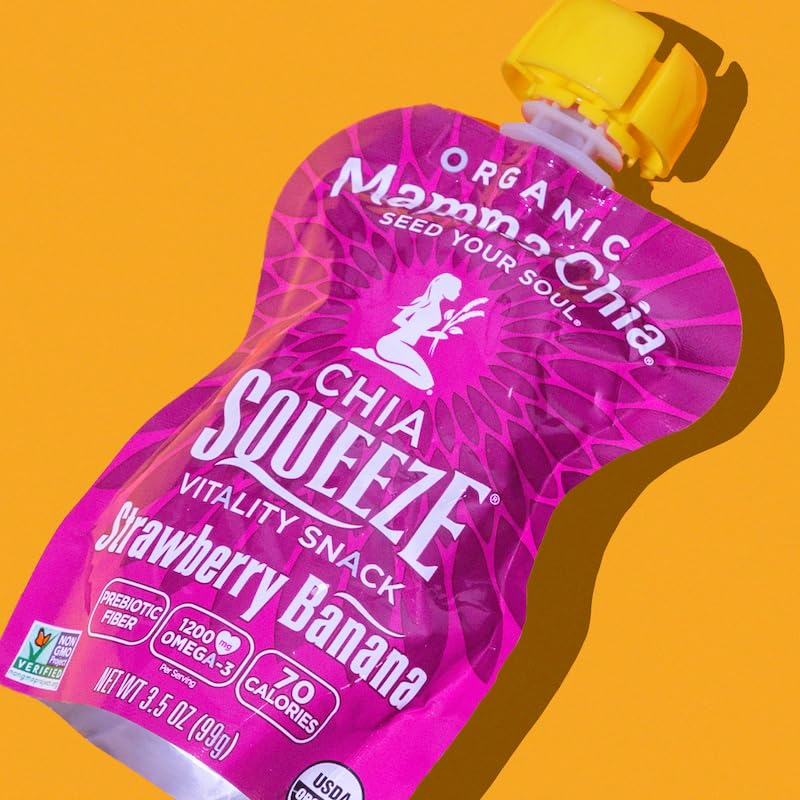 Mammachia Chia Squeeze Strawberry Banana Vitality Snack – 16 Pack, Vegan, Organic, Non-GMO, Gluten Free