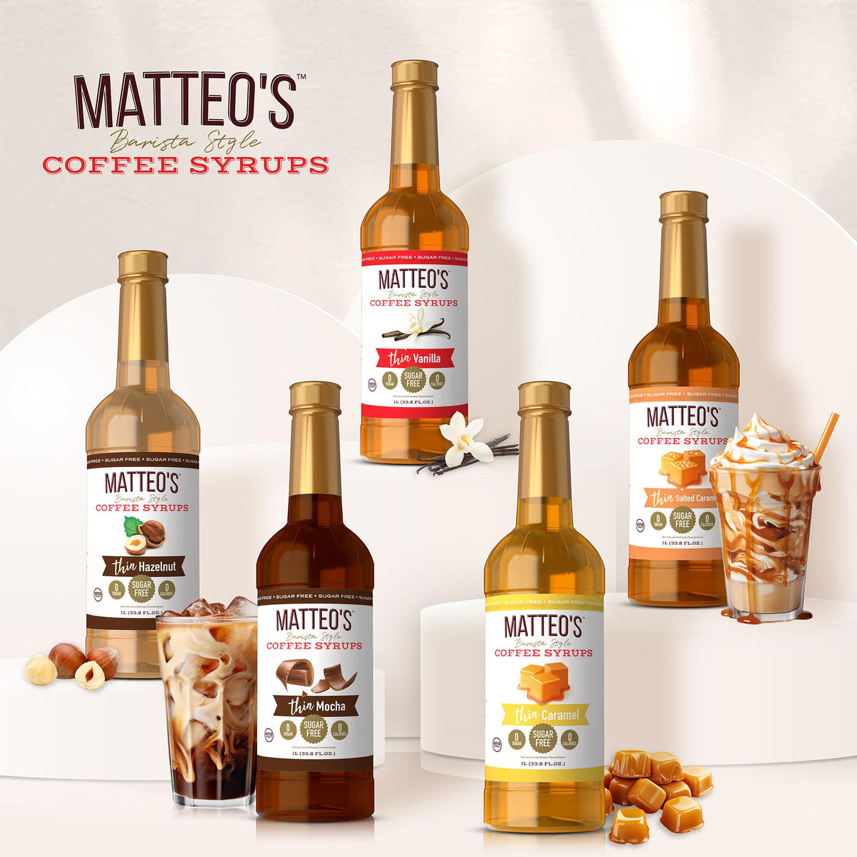 Matteo's Barista Style Sugar-Free Coffee Syrup – 6 Flavours, Zero Calories, Keto Friendly