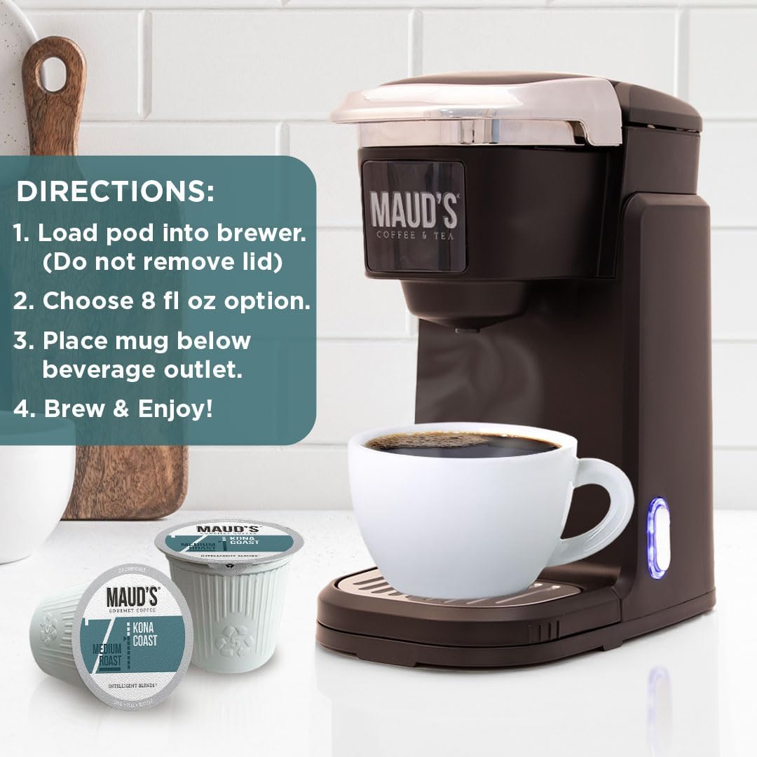 Maud's Kona Coffee Pods, 50 Count – Medium Roast, 100% Arabica, Keurig Compatible