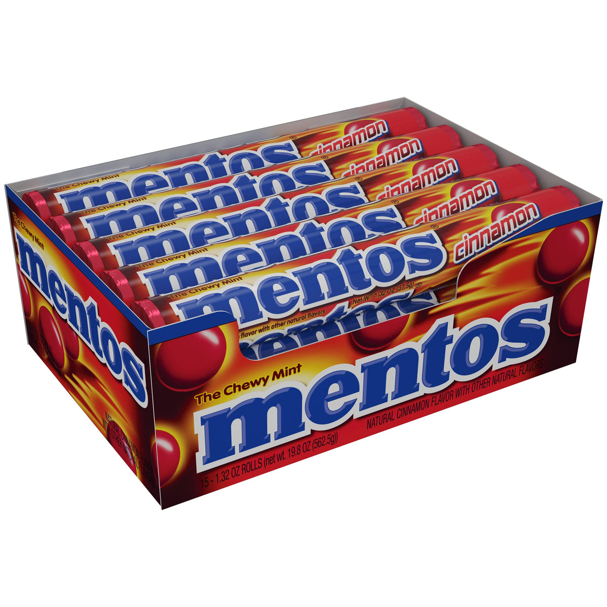 Mentos Chewy Mint Candy Roll Cinnamon Mint – 15 Roll Party Pack, 210 Candies