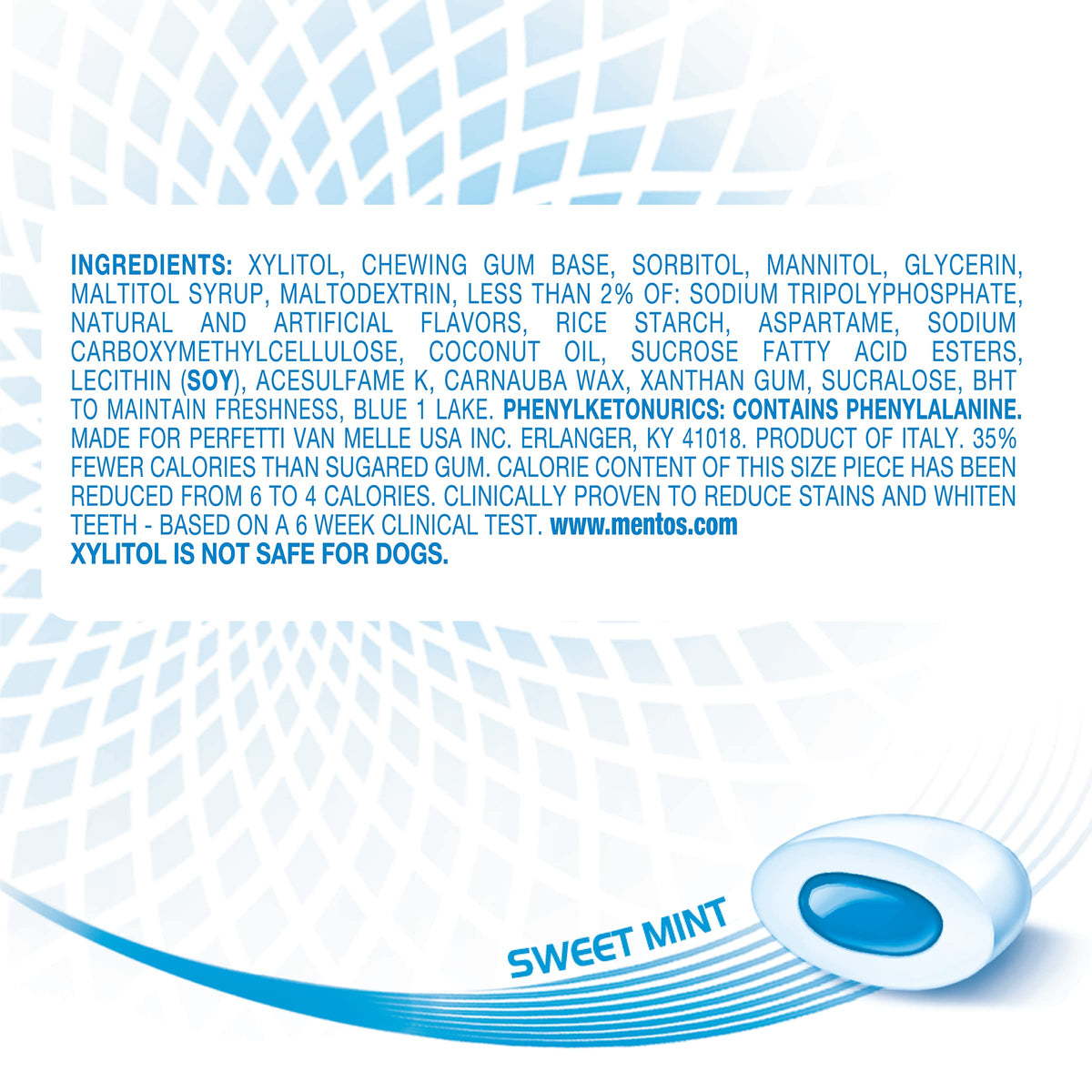 MENTOS Pure White Sugar-Free Gum with Xylitol – Sweet Mint, 15-Piece Bottle (Bulk Pack of 10)