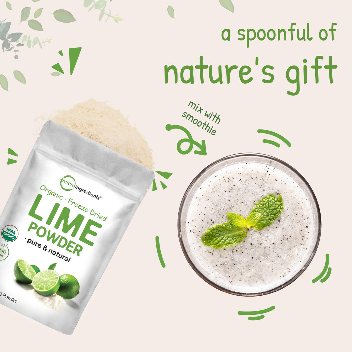 Micro Ingredients Organic Freeze-Dried Lime Powder 1.5lb – Sugar-Free Drink Mix, Vitamin C Rich