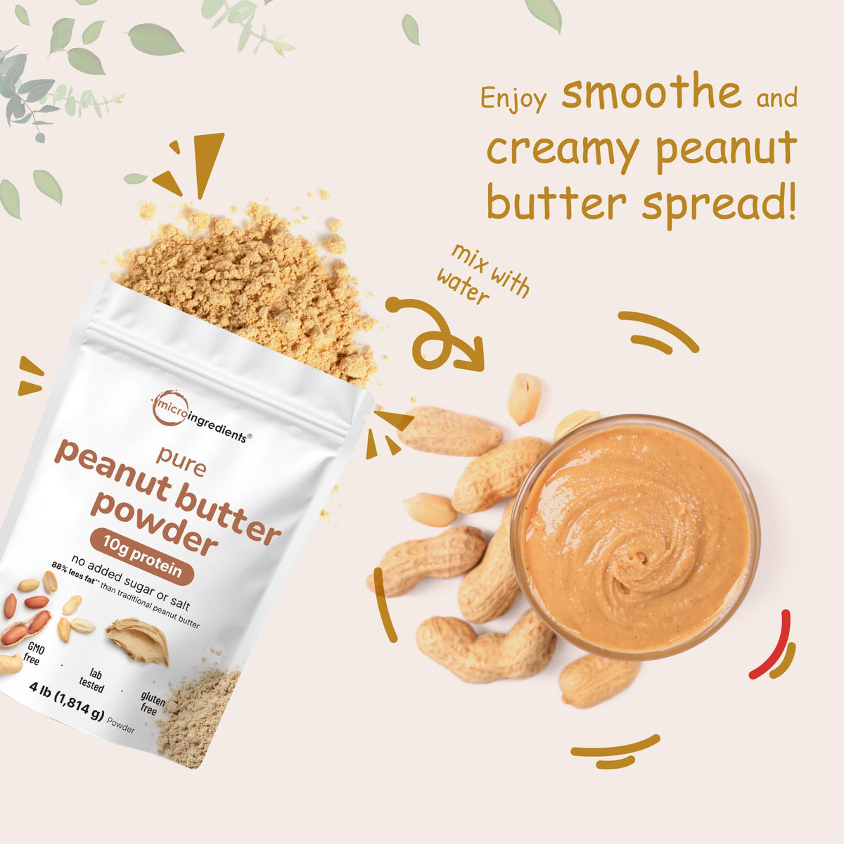 Pure PB Peanut Butter Powder 4lbs Bulk – 10g Protein, 88% Less Fat | Non-GMO | Micro Ingredients