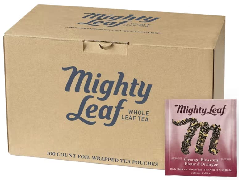 Mighty Leaf Orange Blossom Tea – 100 Foil-Wrapped Silken Tea Pouches | Bright Citrus & Vanilla (Formerly Orange Dulce)