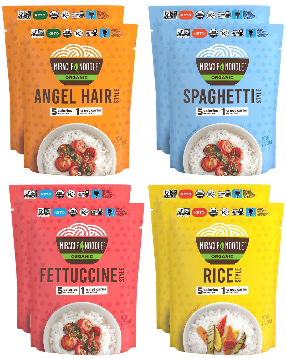 Miracle Noodle Organic Variety Pack – Ready-To-Eat Konjac Noodles & Rice (8-Pack)