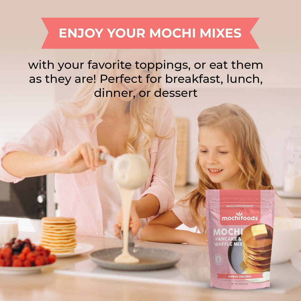 Mochi Foods Hawaii Original Mochi Pancake Mix – Light, Fluffy Chewiness (3.3 lb)