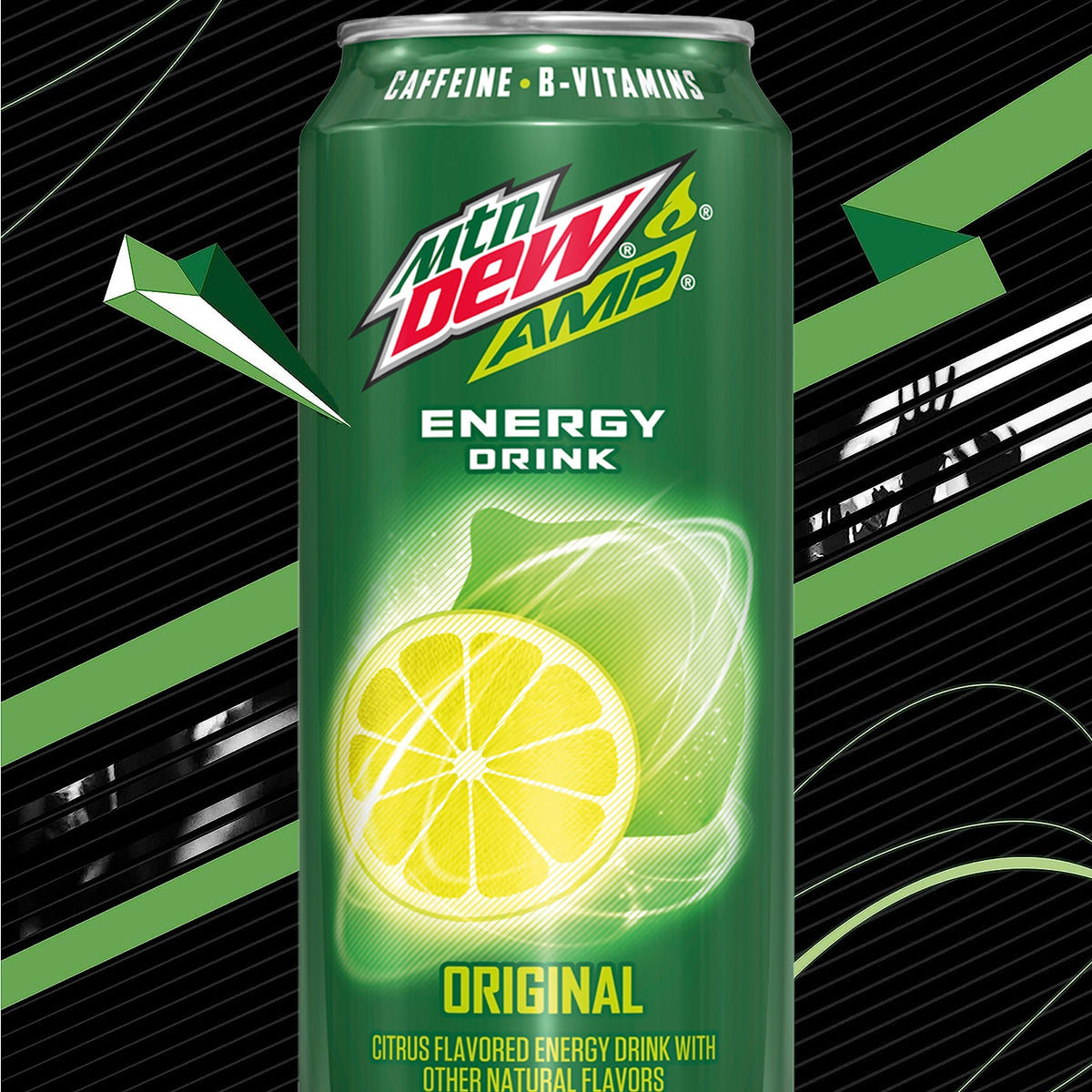 Mountain Dew AMP Energy Original – 16 oz Can, 12 Pack (Packaging May Vary) with Caffeine and B Vitamins