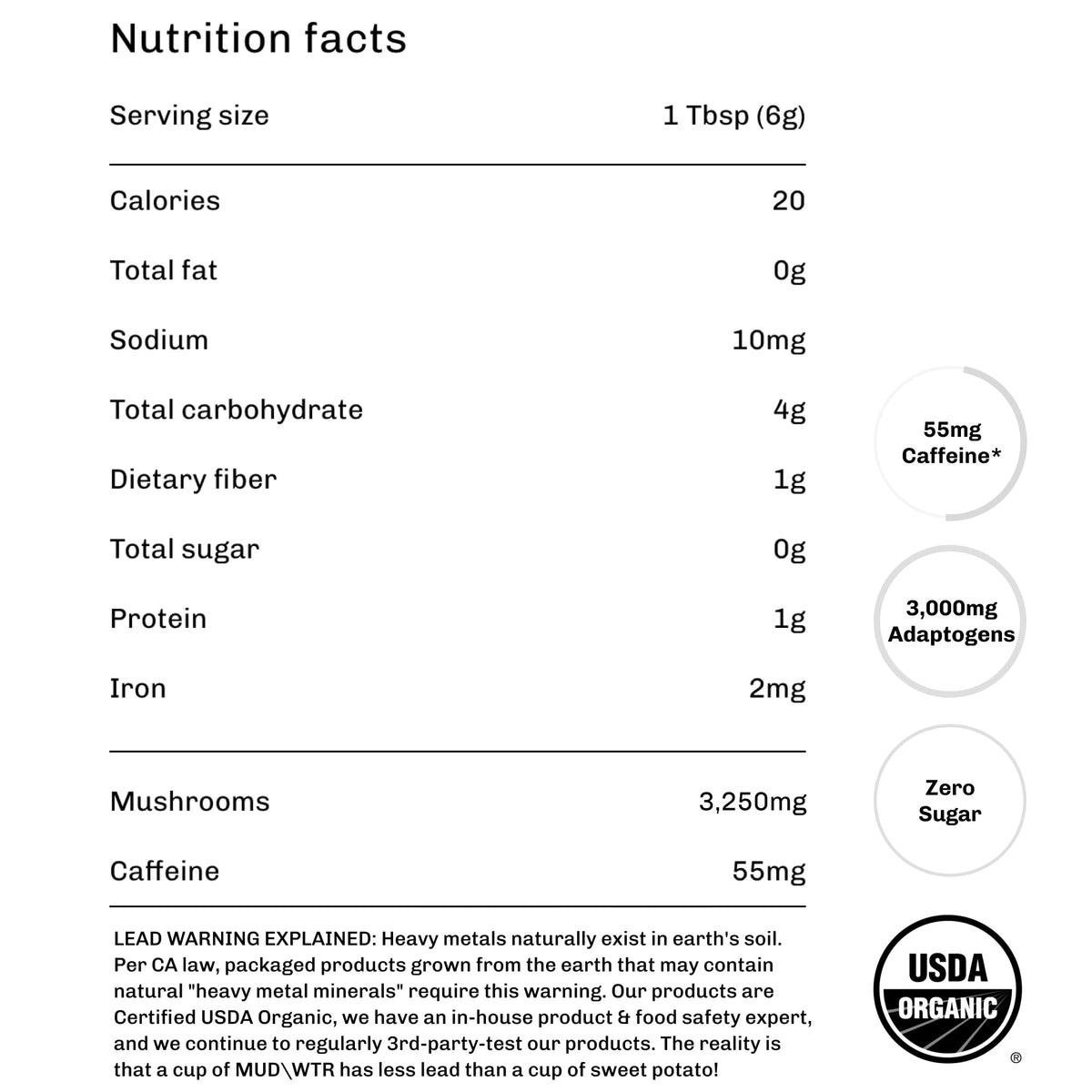 MUDWTR Mushroom Matcha Powder | 3,000mg Adaptogenic Mushrooms | USDA Organic Japanese Matcha | 30 Servings