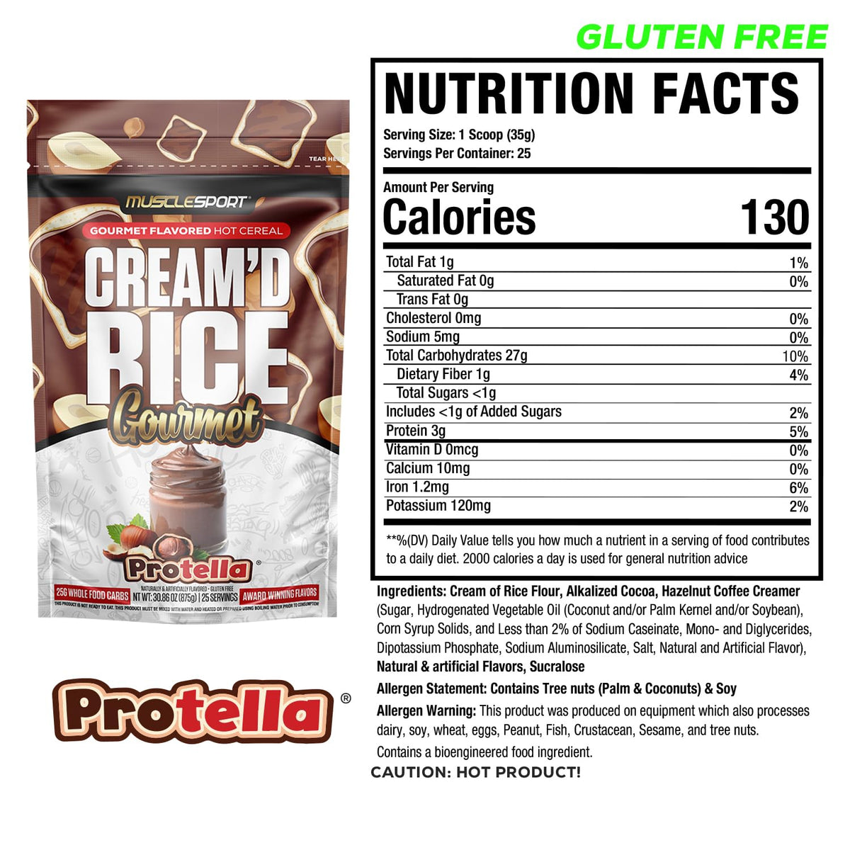 Musclesport Cream'd Rice Gourmet - Premium Hot Rice Cereal with Protella, 25 Servings