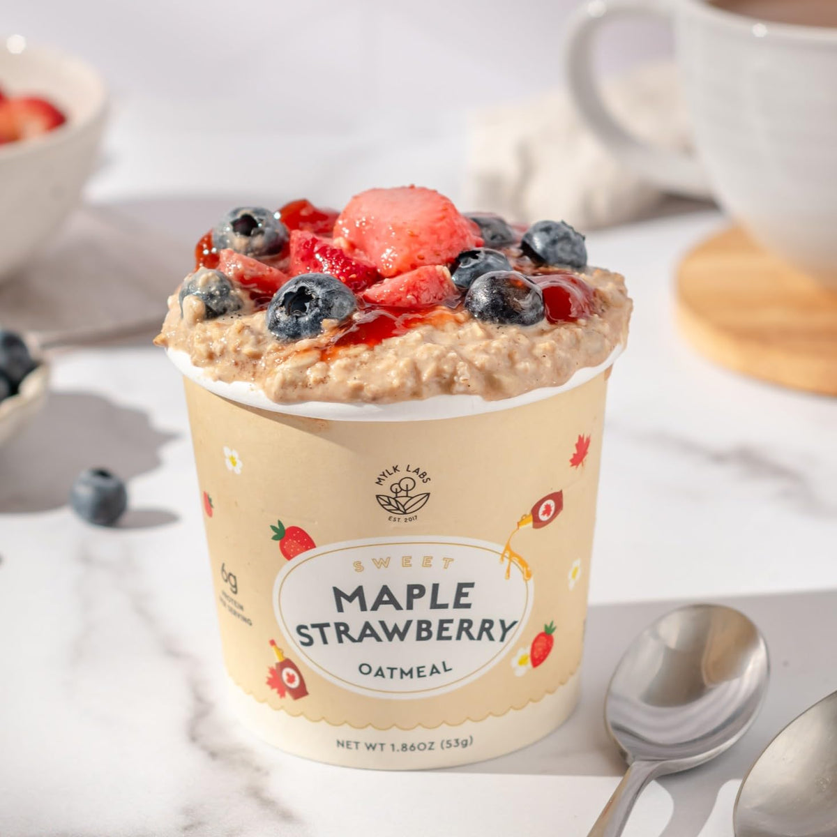 Mylk Labs Maple Strawberry Protein Oatmeal Cups – Gluten Free, Vegan, High Fiber, 6 Pack | EST. 2017