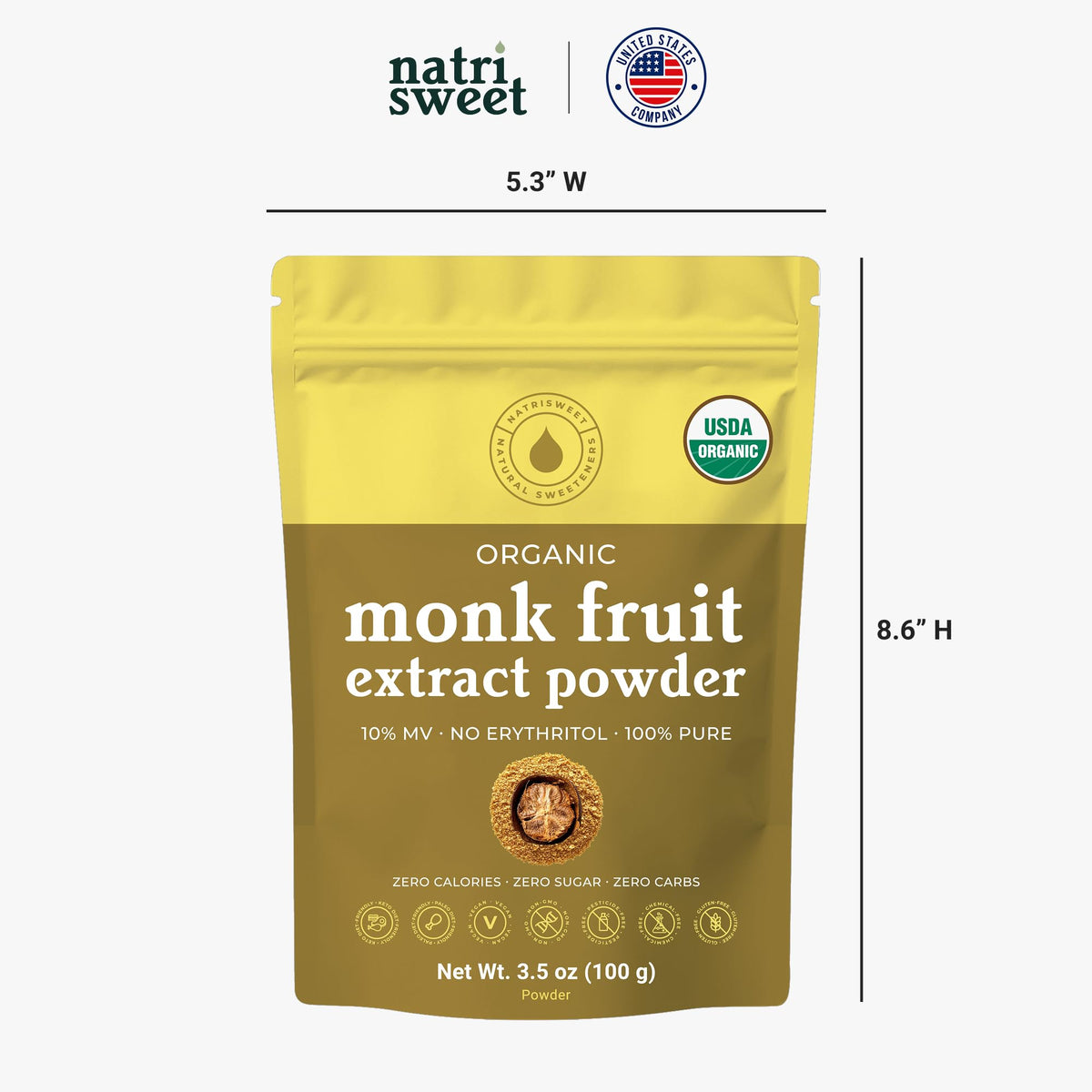 NatriSweet Organic Monk Fruit Extract Powder – Zero Calories, Zero Carbs, 322 Servings (3.5 oz), Keto & Paleo Friendly