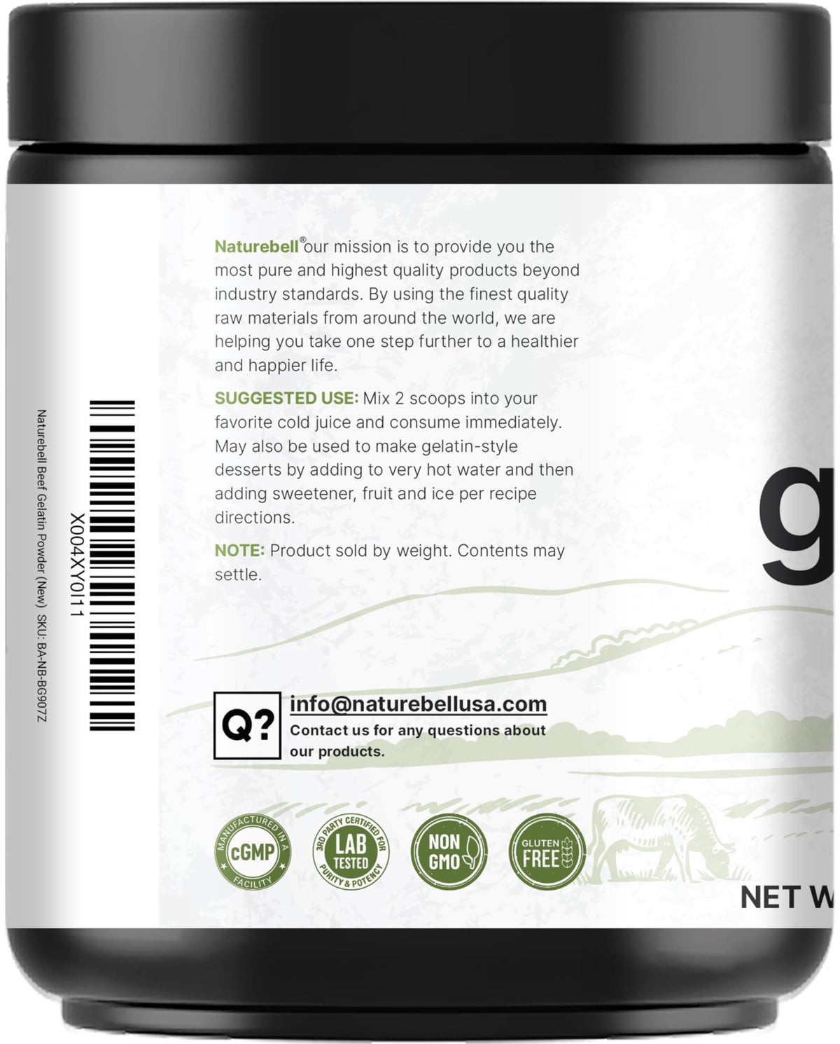 NatureBell Beef Gelatin Powder, 2 lb – Unflavored Gelatin for Cooking, Baking, Gummies & Desserts | 9g Protein Per Serving