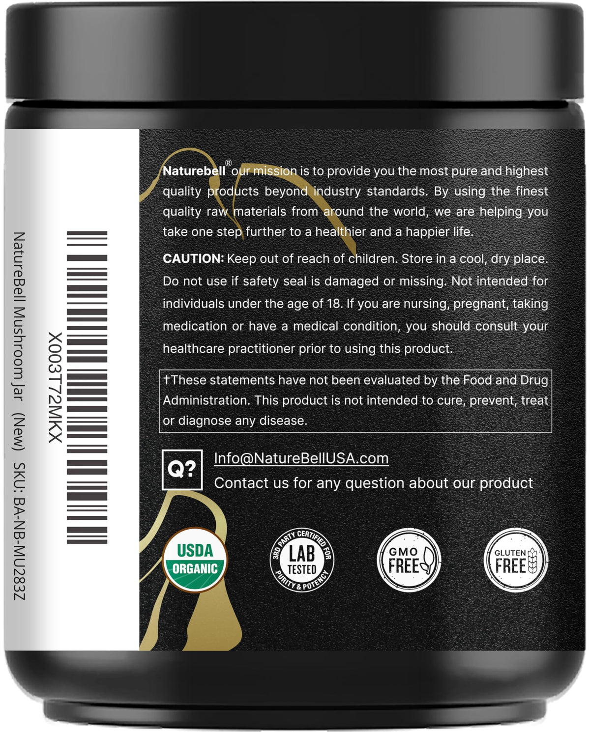 NatureBell Organic Mushroom Powder 10oz – 10-in-1 Adaptogenic Blend with Lion's Mane, Reishi & More