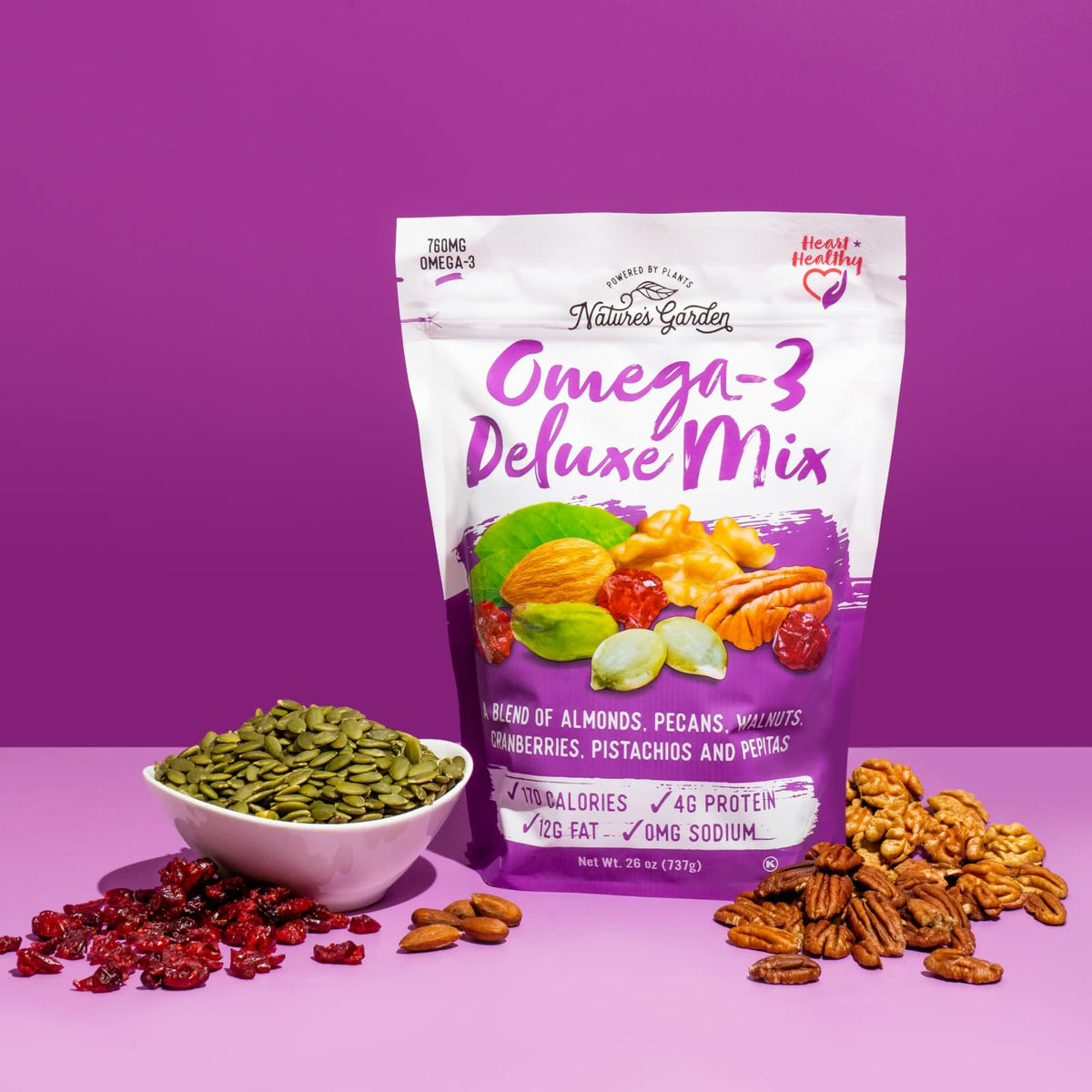 Nature's Garden Omega 3 Deluxe Mix - Healthy Trail Mix (Gluten Free, Vegan, No Artificial Ingredients) - 40 oz Bag