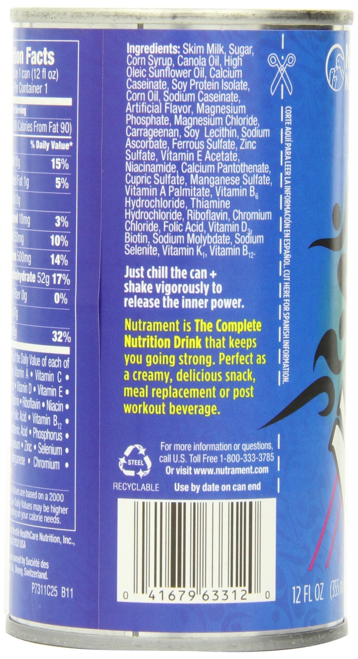 Nestle Nutrament Vanilla Energy & Fitness Drink – 360 Cal, 16g Protein (12 x 12oz cans)