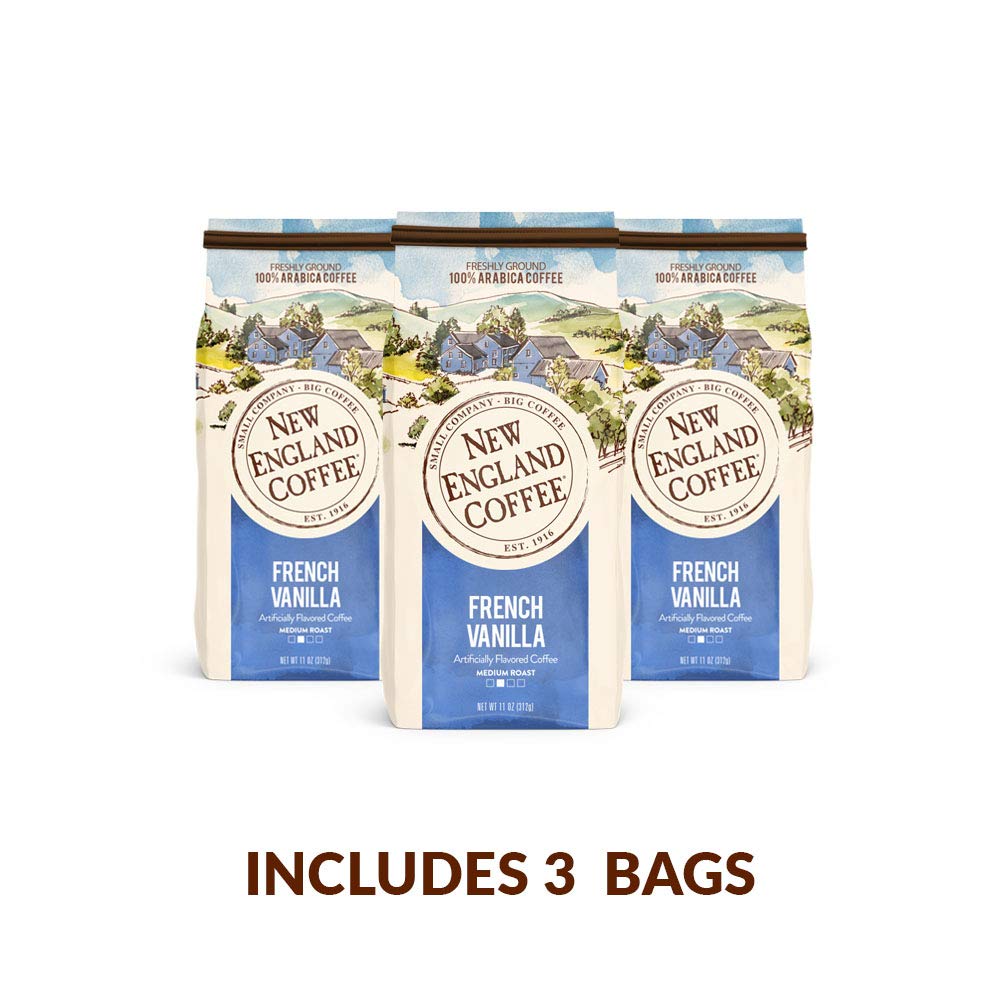 New England Coffee French Vanilla Medium Roast Ground Coffee, 11oz Bag (Pack of 3)