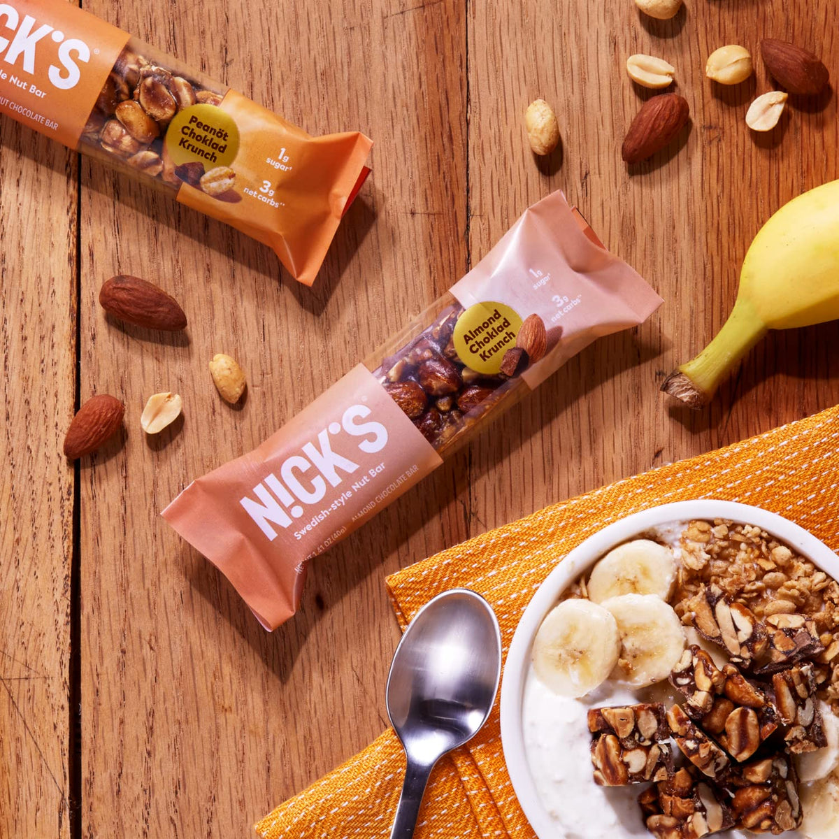 N!CK'S Peanut Chocolate Snack Bar — Keto Nut Bar for Sports, Hiking & Outdoors | 1g Sugar, 3g Net Carbs | Pack of 12