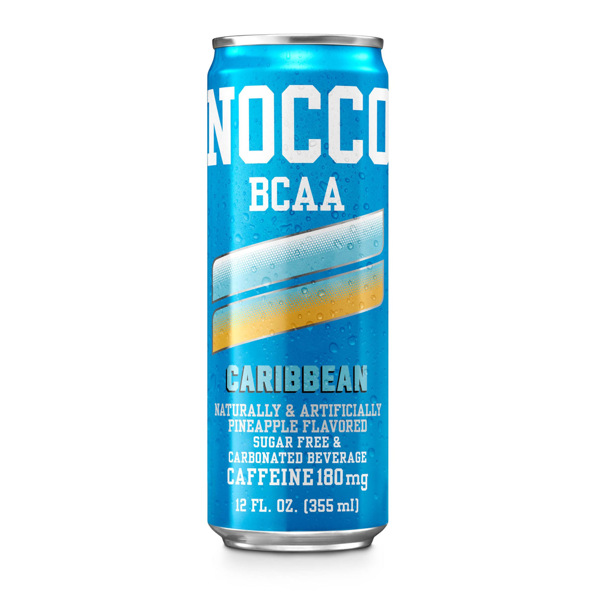 NOCCO Zero Sugar Caribbean Pineapple Energy Drink – 12 Pack, 180 mg Caffeine, BCAAs, Low Calorie