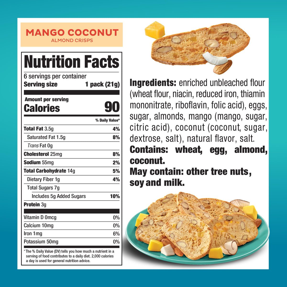 Nonni's THINaddictives Almond Thin Cookies – Mango & Coconut Edition, 3 Boxes | 90 Cal per Serving, Kosher