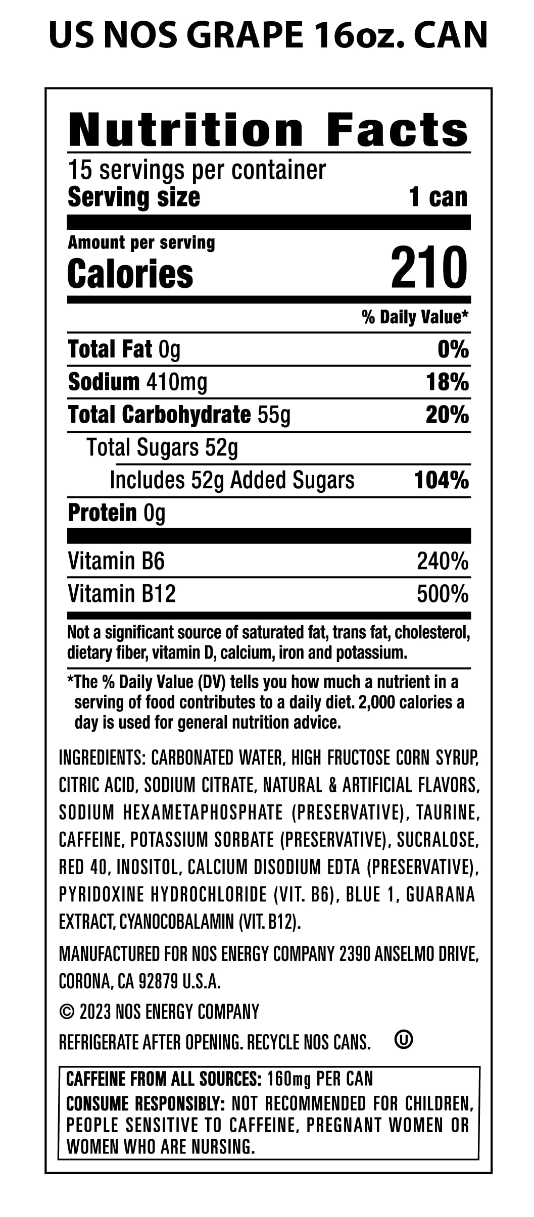 NOS GT Grape: High Performance Energy Drink – 16 oz