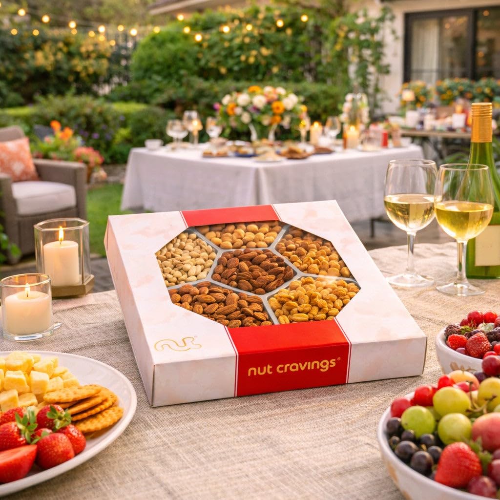 Nut Cravings Mothers Day Treats Gift Basket - Mixed Nuts in Red Gold Classic Box (7 Assortments, 1 lb)