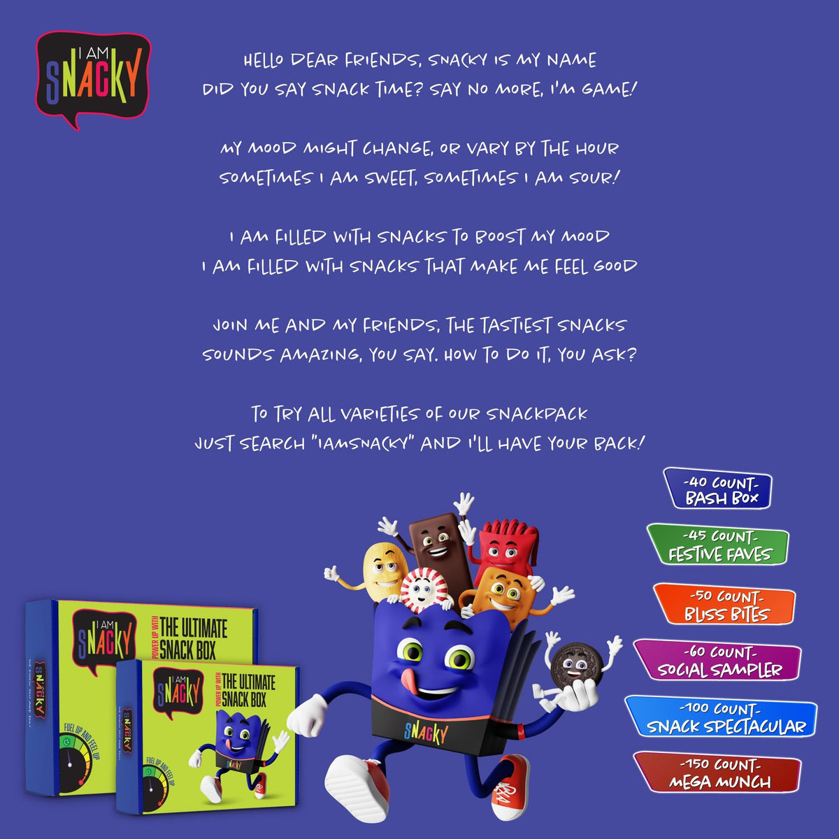 Nut Cravings I AM SNACKY Variety Pack – Mothers Day Treats Gift Box + Greeting Card (50 Count)
