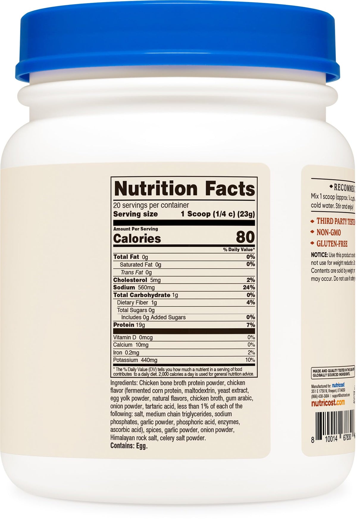 Nutricost Chicken Bone Broth Protein Powder — Chicken Soup Flavor, 20 Servings
