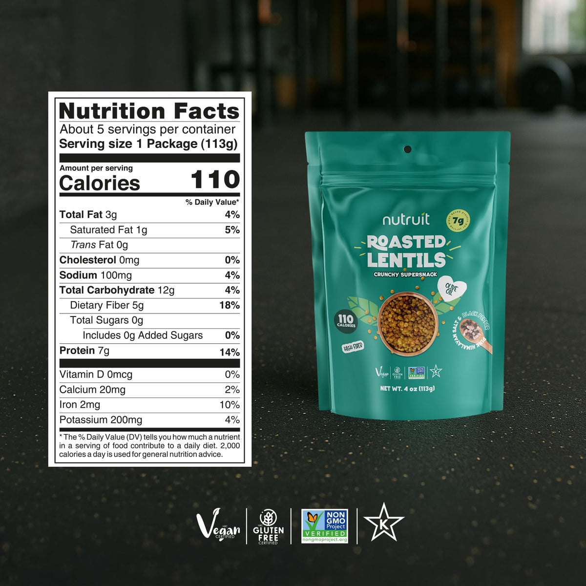 Nutruit Roasted Lentil Snacks — 8-Pack Box, Gluten-Free, High-Protein 7g, 110 Cal per Serving