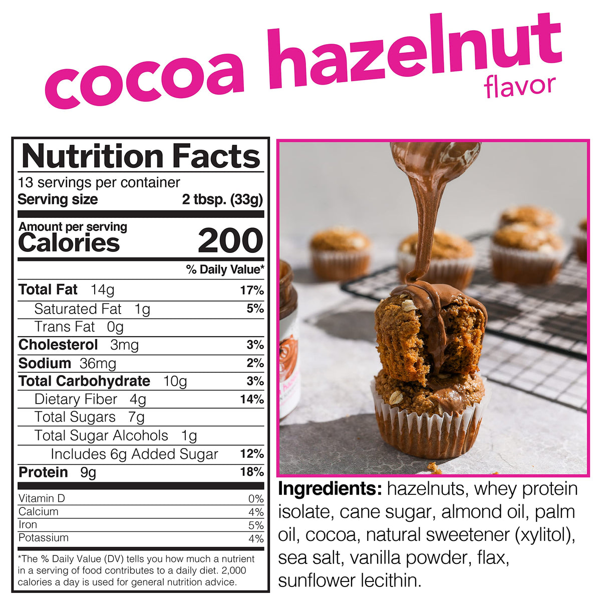 Nuts 'N More Cocoa Hazelnut Butter Spread – High Protein Keto Nut Butter (15oz Jar)