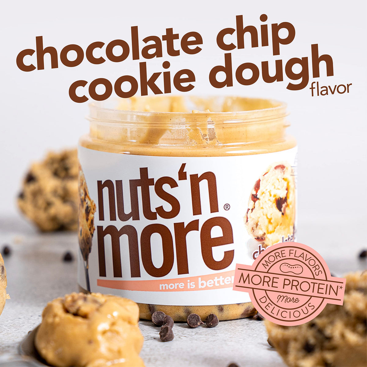 Nuts N More Chocolate Chip Cookie Dough Peanut Butter Spread – 9g Protein, Low Sugar, Gluten Free (15oz)