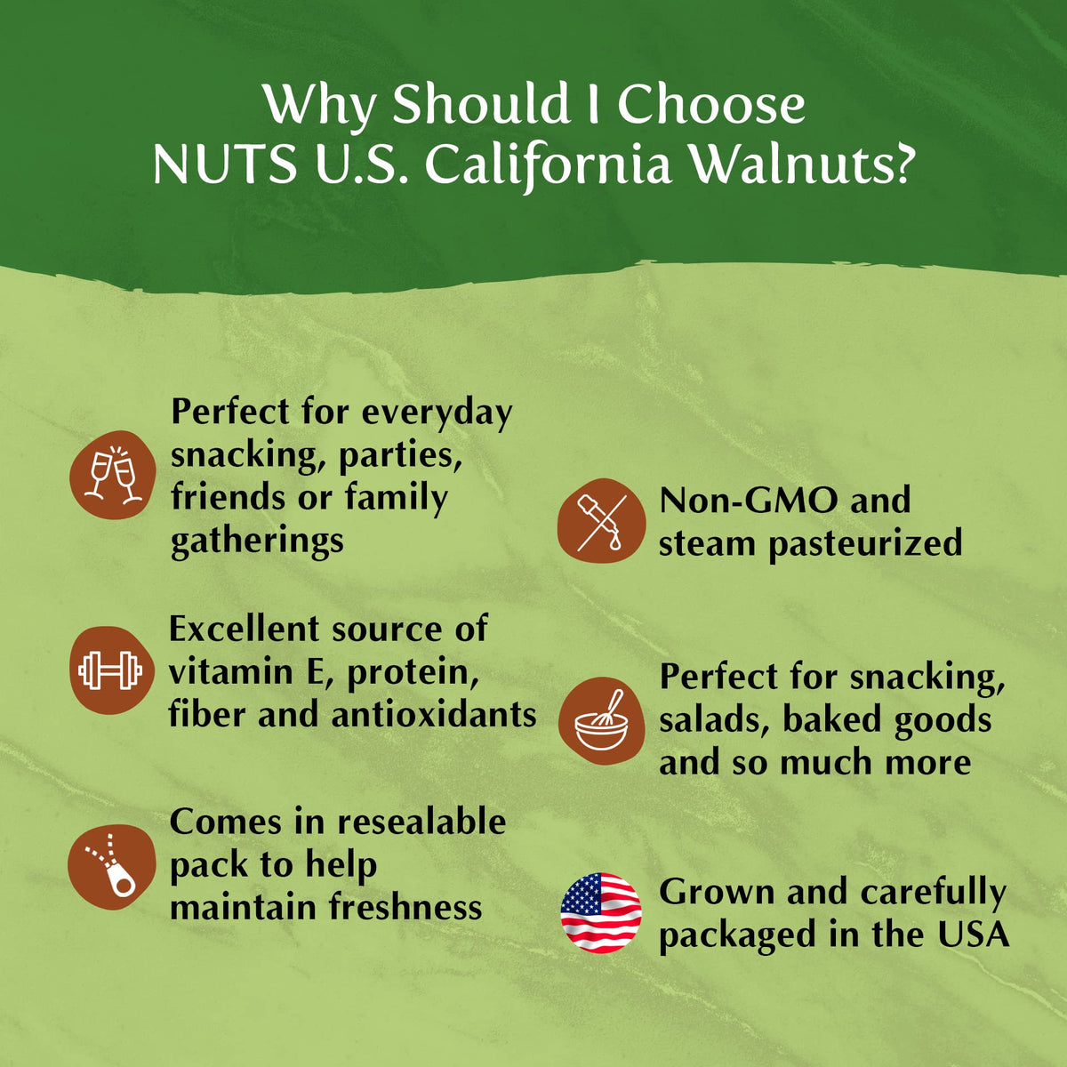 NUTS U.S. California Raw Walnuts (No Shell) – Chandler Variety, Mild Buttery Crunch | Non-GMO, Vegan & Gluten-Free