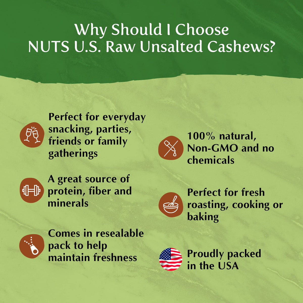 NUTS US Cashews – Raw, Unsalted Whole Kernels, No Shell, 4 LBS