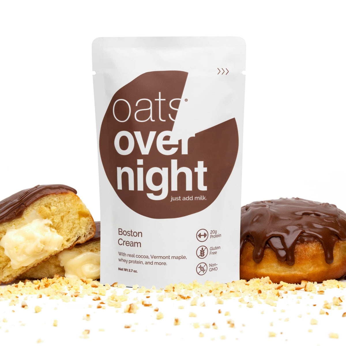 Oats Overnight Boston Cream – 20g Protein, 6g Fiber, Gluten Free Overnight Oats (2.7 oz per meal) (8 Pack)