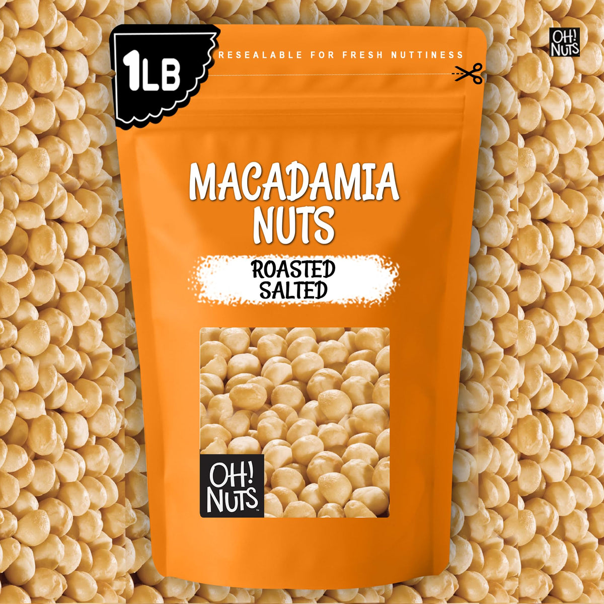 Oh! Nuts Roasted Salted Macadamia Nuts – 1 lb | Premium Dry-Roasted Macadamias