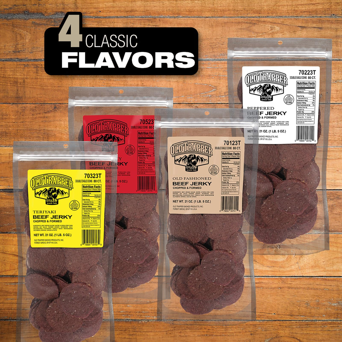 Old Trapper Double Eagle Beef Jerky - Old-Fashioned Flavor, 21 oz Bag, 10 g Protein, 80 Calories per Serving