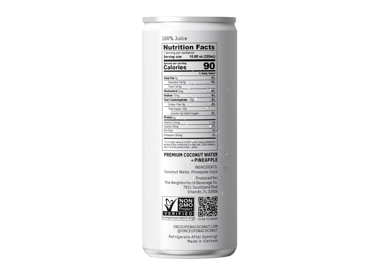 Once Upon a Coconut Premium Pineapple Coconut Water – Low Calorie, Electrolytes, Non-GMO, Gluten-Free, 10.8 Fl Oz (Pack of 12)