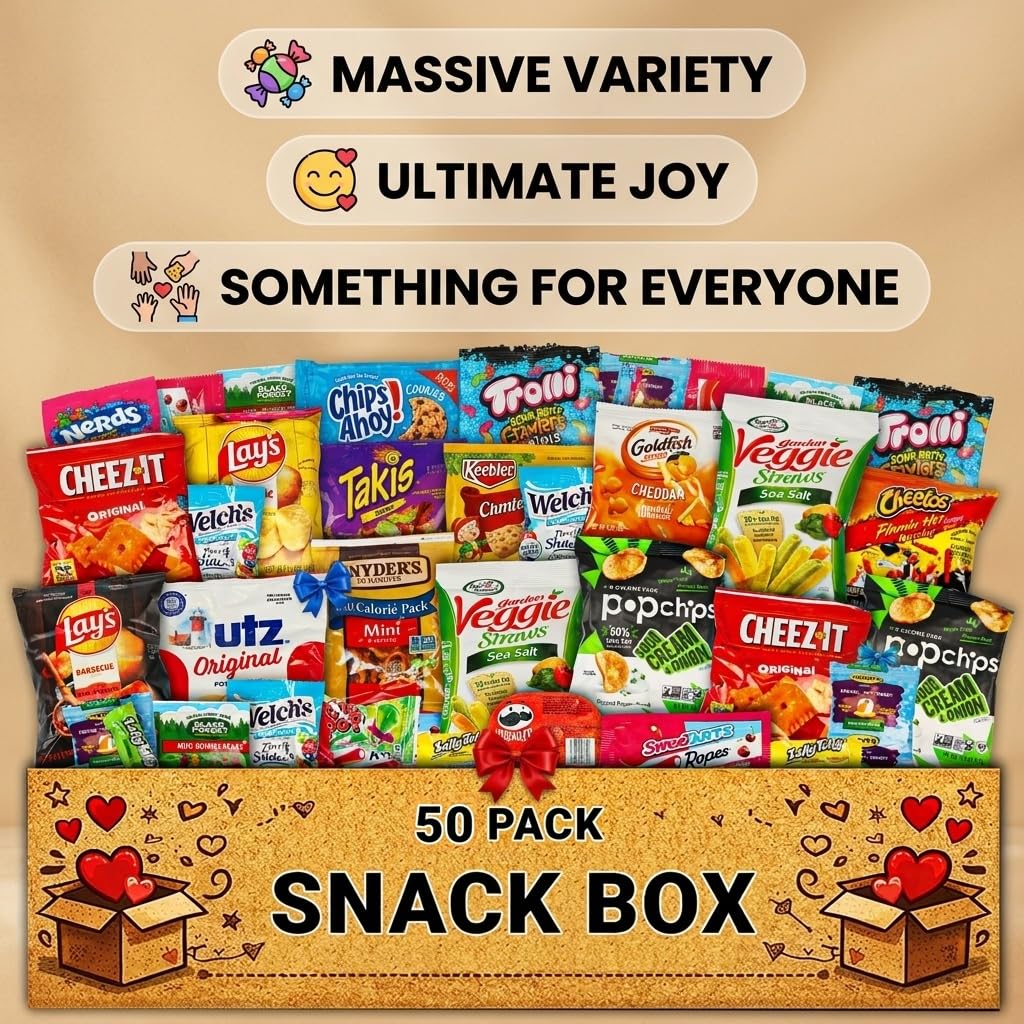 ONE CANDY WAY Snack Variety Care Package – 50-Count Ready-To-Gift Assorted Snacks