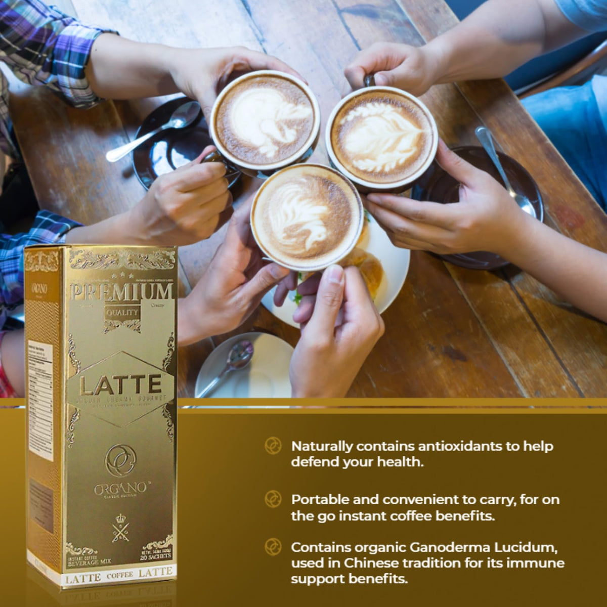 ORGANO Gourmet Cafe Latte – Certified Ganoderma Lucidum, 20 Sachets
