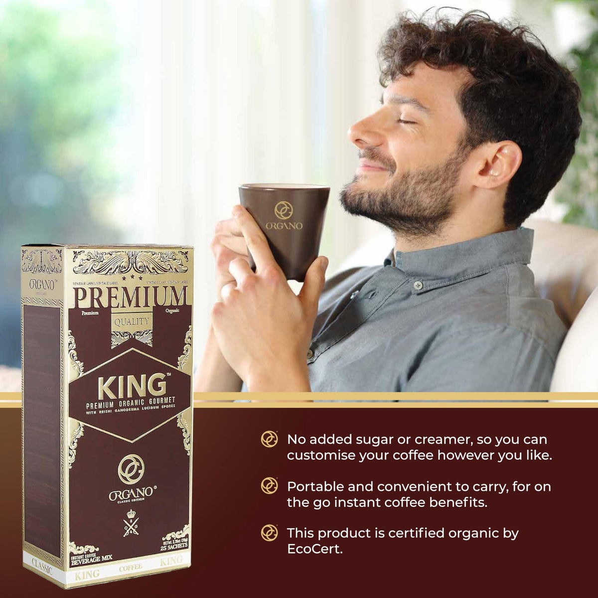 ORGANO King of Coffee – 100% Ganoderma Lucidum, 25 Sachets