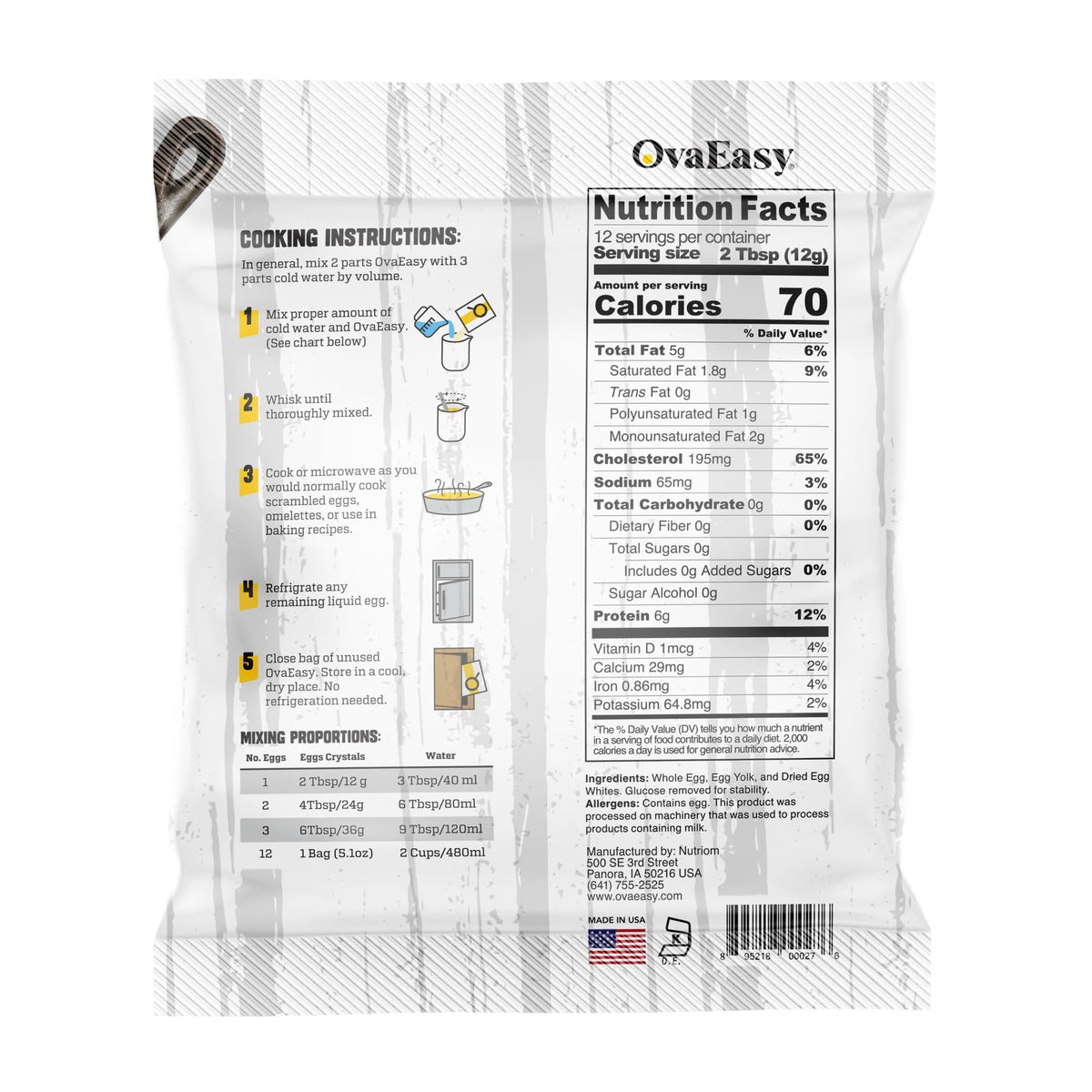 Nutriom OvaEasy Powdered Whole Eggs – 3-Pack (5.1 oz Bags)