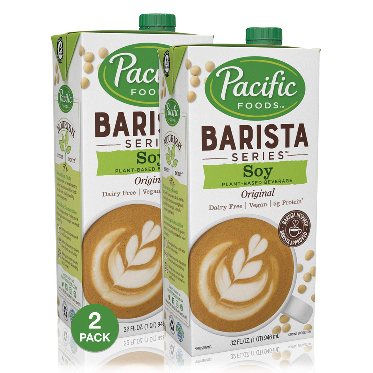 Pacific Foods Barista Series Soy Milk Original – 32 oz (Pack of 2) | Creamy Plant-Based Coffee Milk