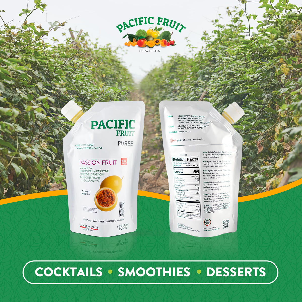 Pacific Fruit Pura Fruta Passion Fruit Juice — Real Seedless Pulp, Not From Concentrate, Fresh Nectar for Cocktails